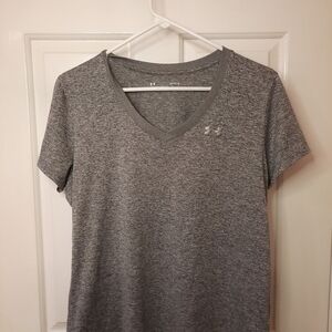 Under Armour Heatgear Heather‎ Gray V-Neck Top Size Large Women's